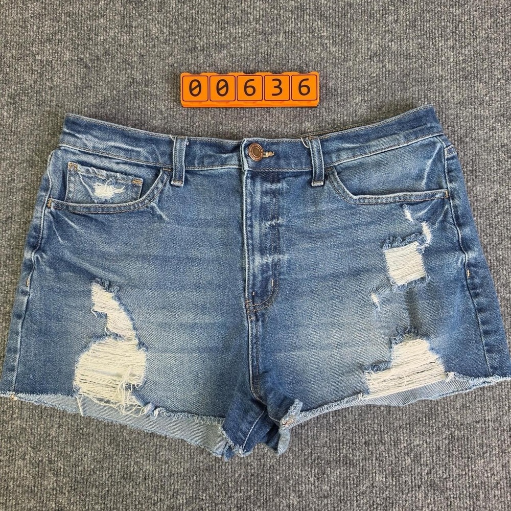 SO Goods for Life High Rise Mom Shorts Blue denim shorts with distressed details